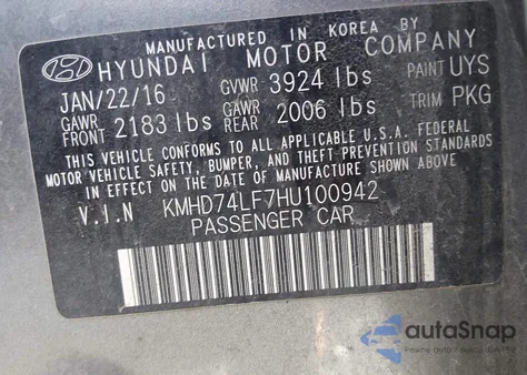 2017 Hyundai Elantra Se из США, поврежденный, VIN KMHD74LF7HU100942